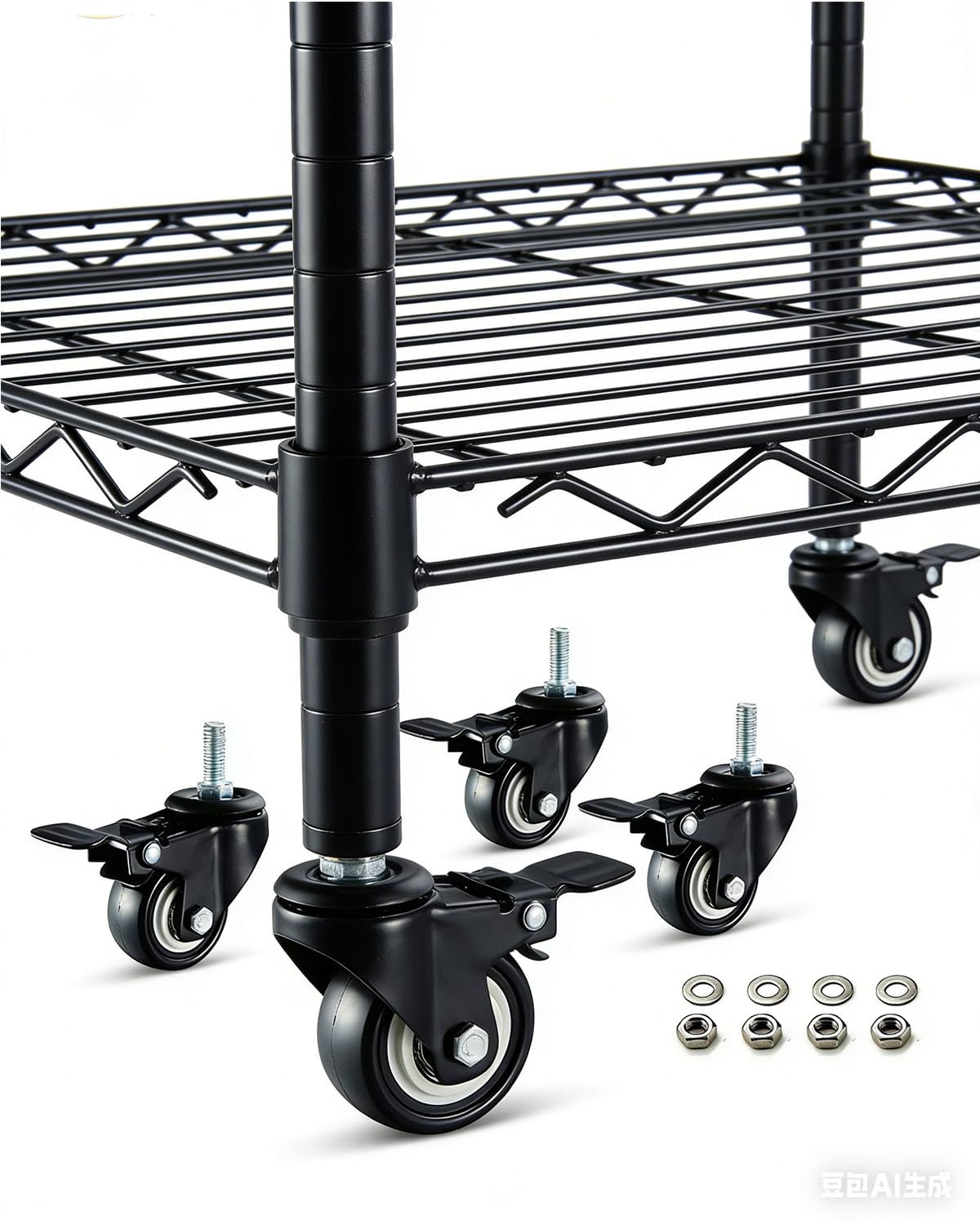 Schwerlast-Lenkrolle mit 3,8 cm Gewindestange, M8 x 25 Mutternabstandshalter, für Einkaufswagen, Werkbänke und Möbel (mit Bremse, 4)