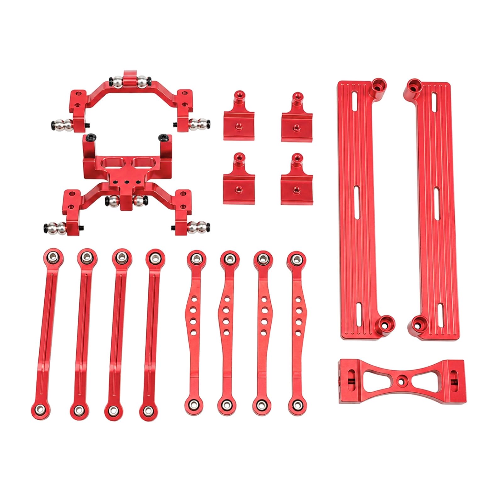 Children Play Vehicle Kit Sterzo Collegamento Auto RC Pezzi Modello 1/16 Componenti Metallici con Estremità Snodo Supporto Servo Staffe, Rosso