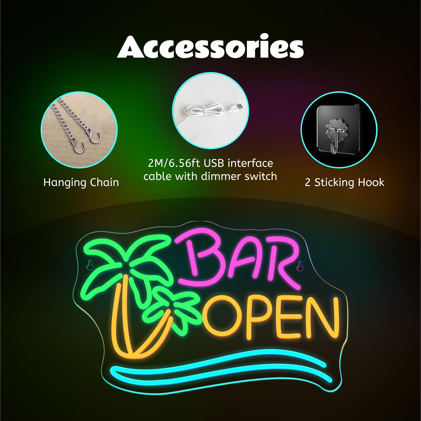SIGNSHIP Bar Open Palm Tree Neon Light Sign Dimmable for Wall Decoration Neon Sign Open Sign Light - Image 4