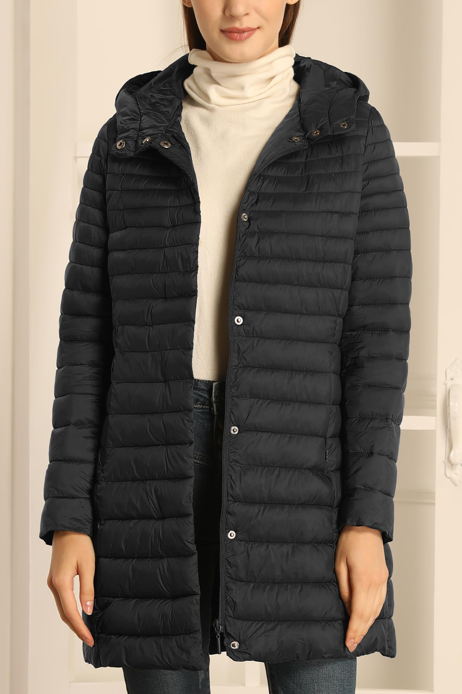 Giolshon Piumino Trapuntato Leggero da Donna, Caldo Giubbotto Invernale Lungo in Cotone Slim con Cappuccio