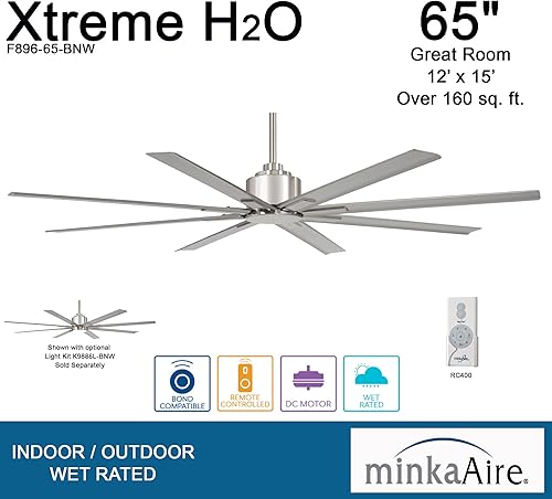 Miniatura 4 de Minka Aire Xtreme H2O - Ventilador de techo húmedo de níquel cepillado para interiores y exteriores, 65 pulgadas con mando a distancia