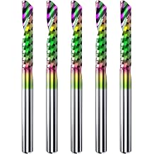 HUHAO CNC Single Flute Router Bits 1/8 Inch Shank,1/8 Inch Cutting Dia,22mm7/8"  Cutting Length,Solid Tungsten Carbide Alloy End Mill, DLC Coating Milling Cutter for Aluminium,5 Pack