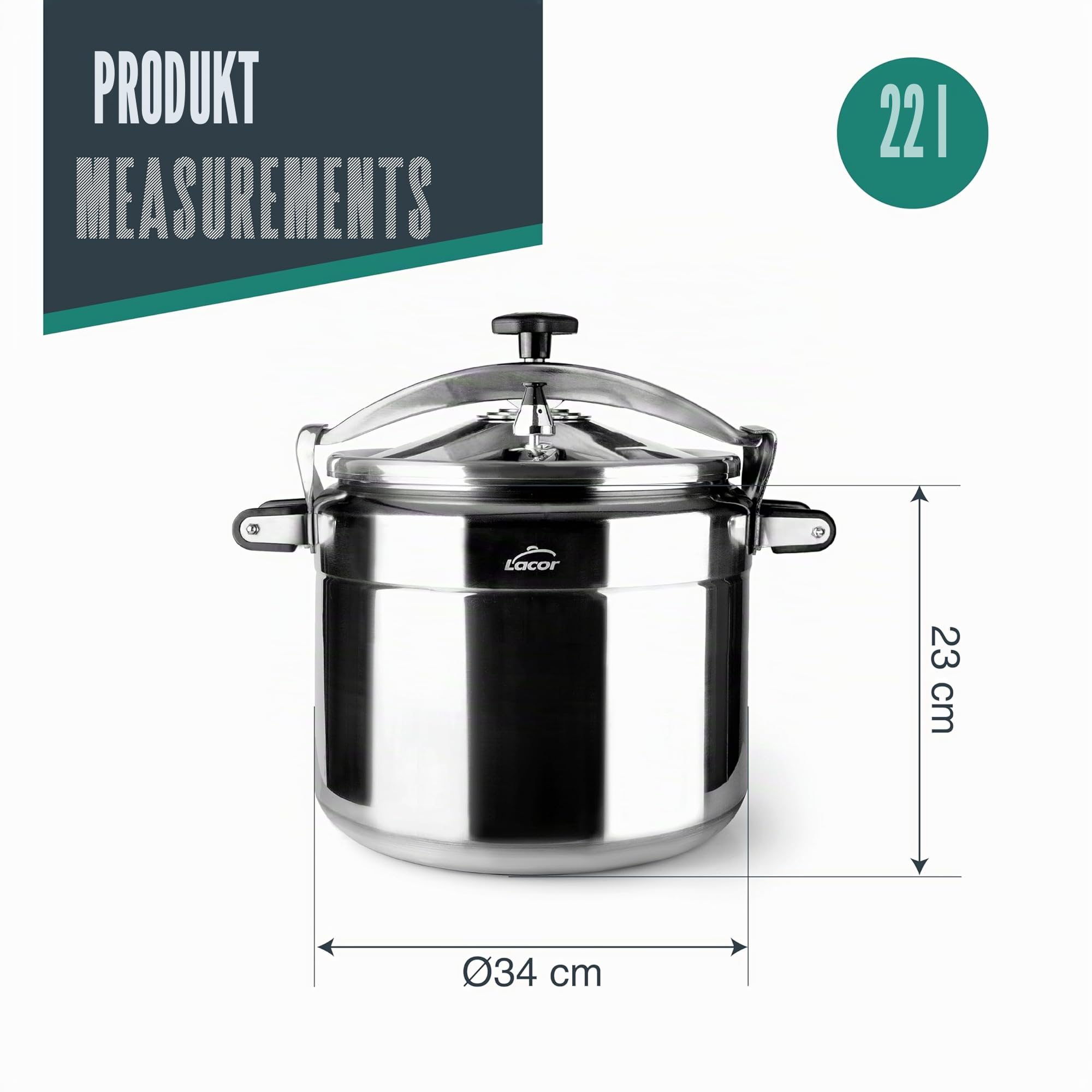 LACOR SCHNELLKOCHTOPF 22 L PRO-Classic, Aluminium, Grey, 34 cm, Lacor_20522