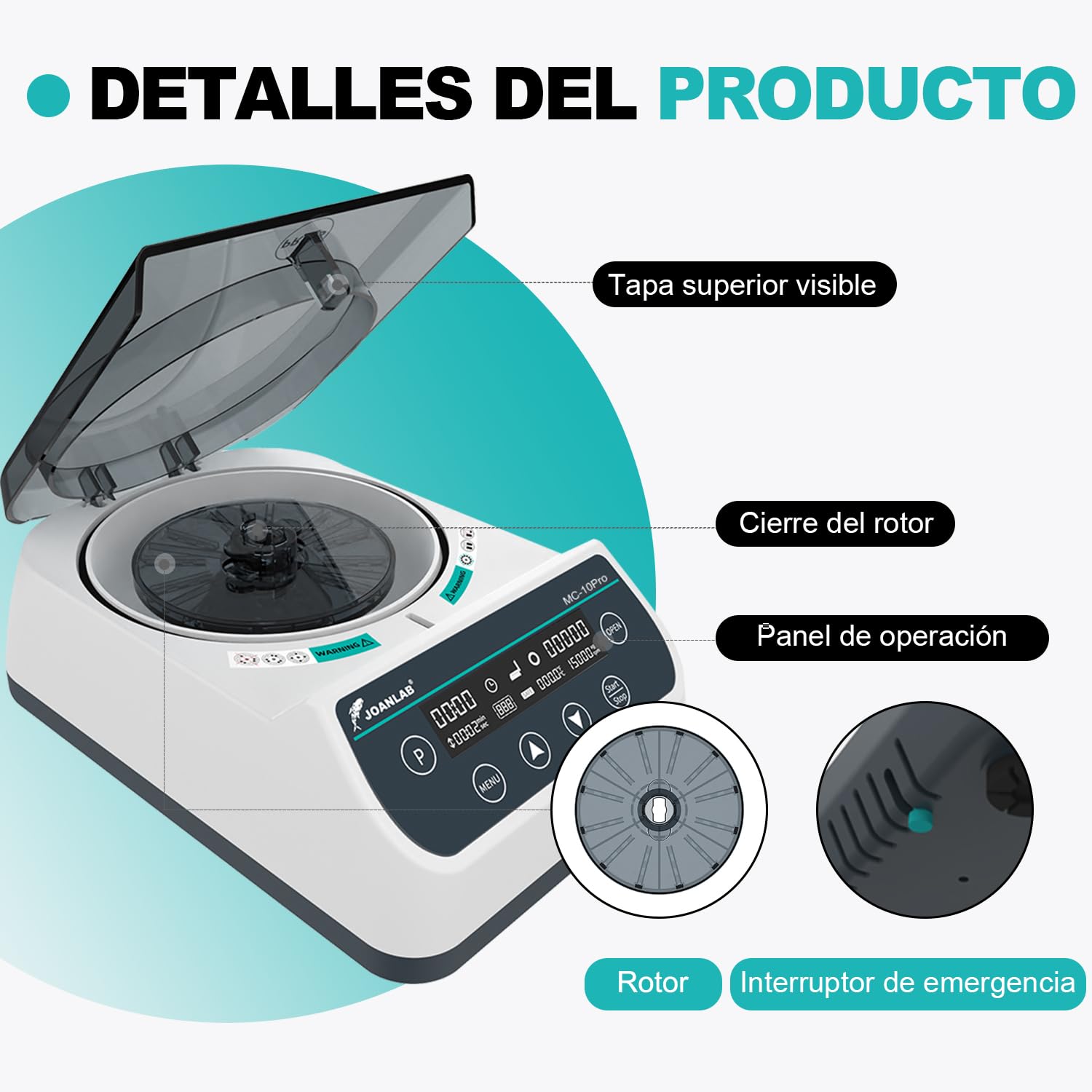 JOANLAB Microcentrífuga de Alta Velocidad 10000 RPM, Pantalla LCD - con Rotor Micro (40mm, Φ1.5mm) y Rotor para Tubos 0,2/0,5/1,5/2ml, para Laboratorio