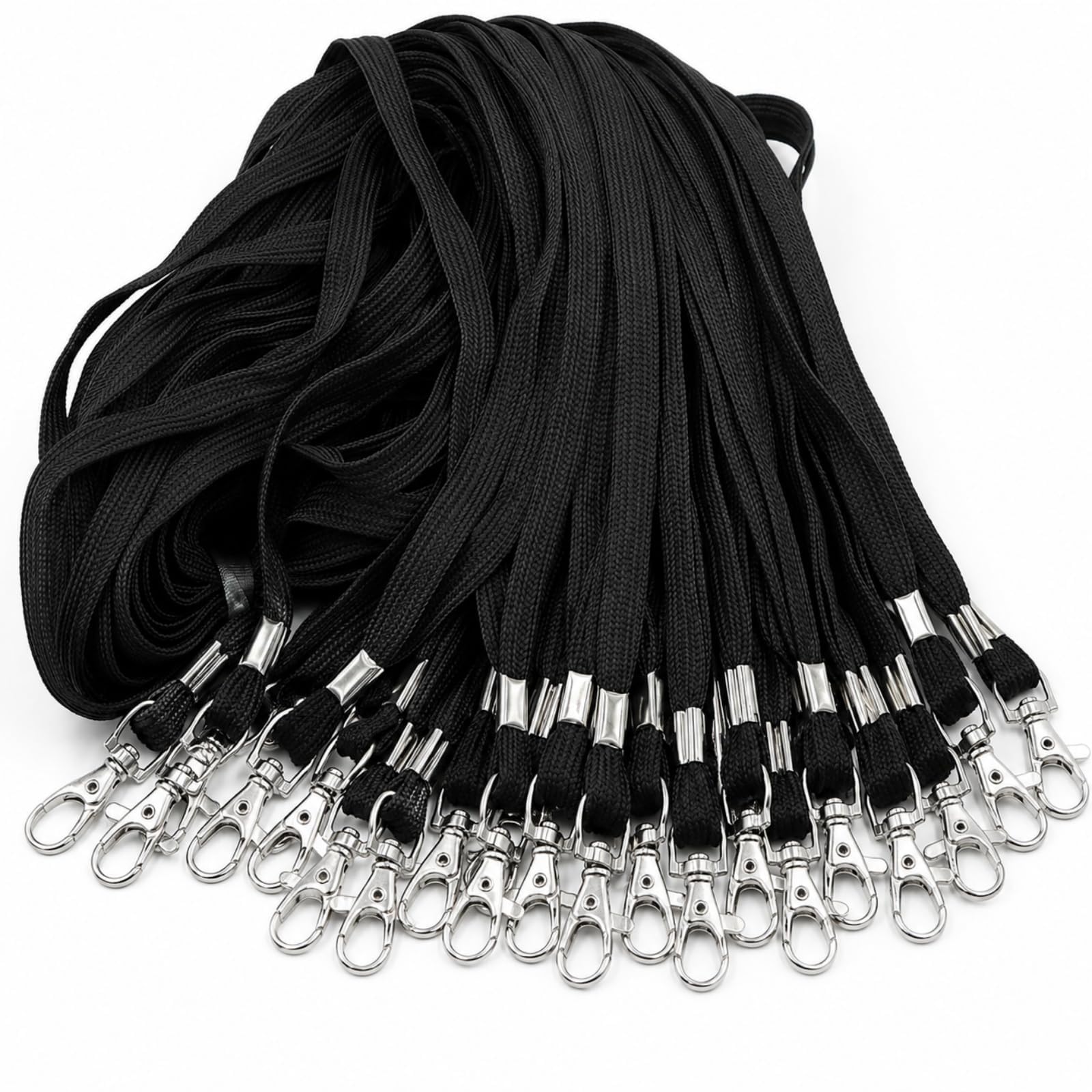 MIDERDO Black Lanyards for Neck - 100Pack Soft Cotton Neck Lanyard for ID Badges Holder, 45cm Lanyards with Metal Swivel Hooks for ID Card Name Tags Badge Keys, Neck Straps Ideal for Offices, Teachers
