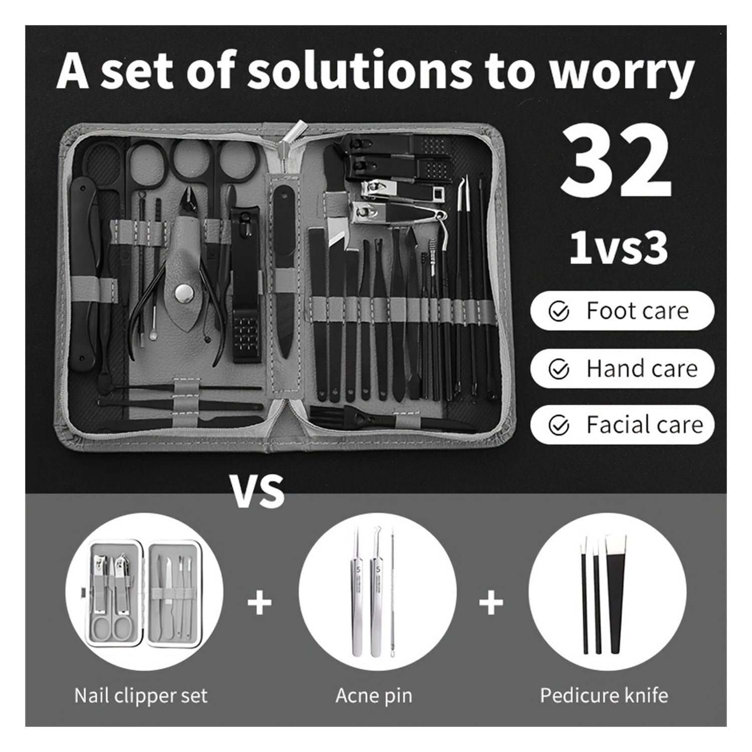 Cortaúñas, Kit de pedicura de 32 Piezas con cortaúñas de Borde cóncavo de Estilo Moderno y Herramientas de Aseo, Set de manicura de Acero Inoxidable para el Cuidado de Las uñas.