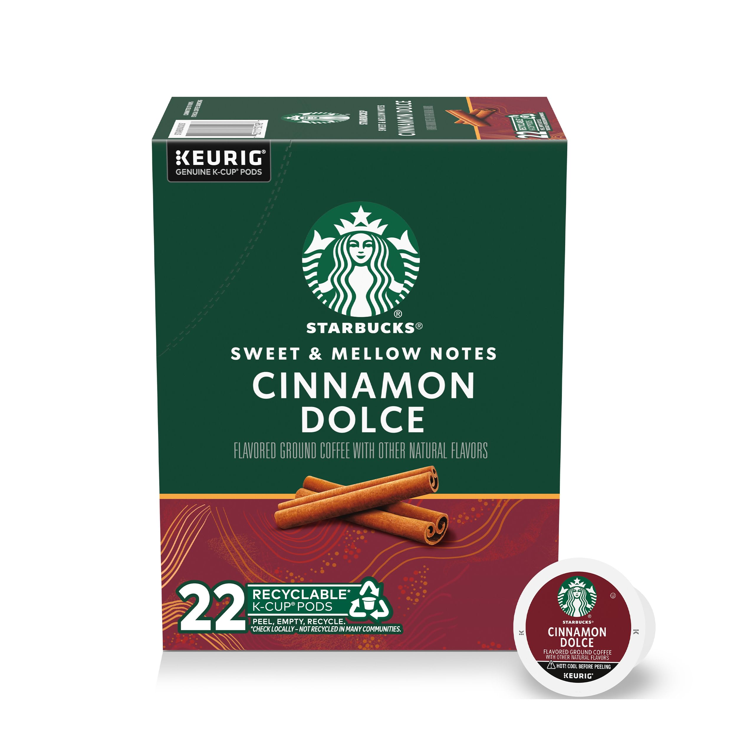 Starbucks K-Cup Coffee Pods, Flavored Hot or Iced Coffee, Cinnamon Dolce, 22 Keurig Pods