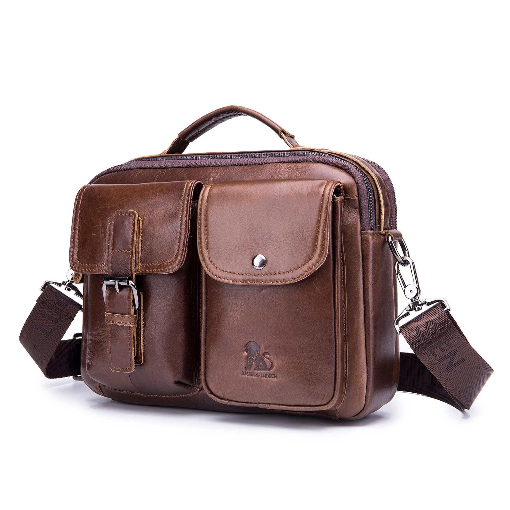 Bolsa de Hombro de Negocios Bolso Cuadrado de Cuero Para Hombre Bolso Colgante Vintage de Moda Viajes de Estudio Bolso de Bolsillo Multifuncional