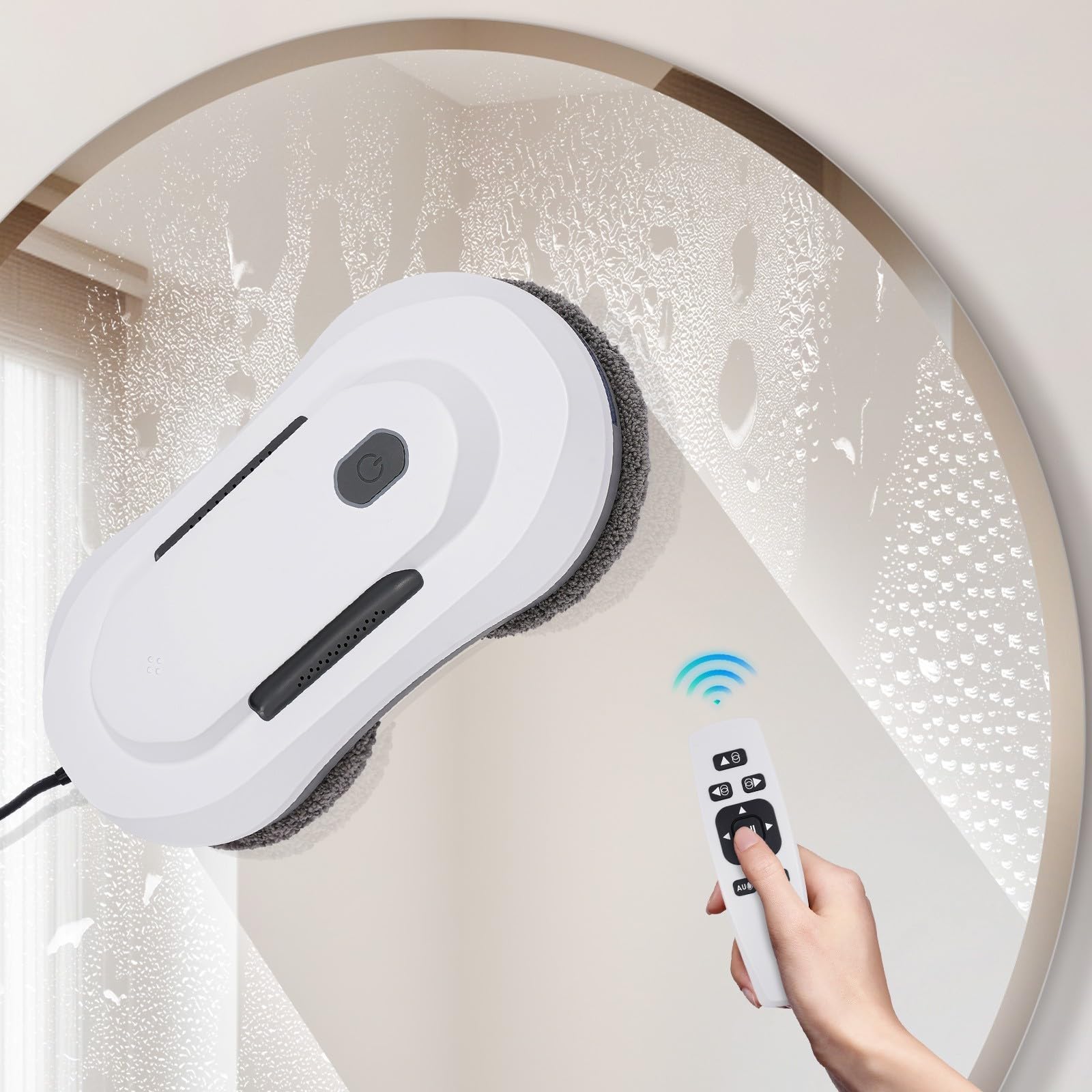 Fensterreiniger Fensterputzer Window Cleaner für Fensterreinigung mit Fernbedienung 2800 Pa Saugkraft und 50ml Wassertank für Glas Fenster und Fensterputzen Set mit 10 Reinigungstüchern