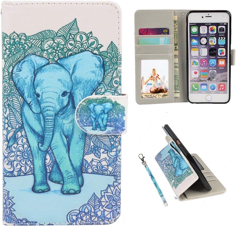 RusseryPek iPhone 6/6s Case, iPhone 6/6s Wallet Case Folio Flip Premium PU Leather Case Cover with Card Holder Slot Pockets,Wrist Strap,Magnetic Closure for Apple iPhone 6/6s 4.7 Inch, Green Elephant