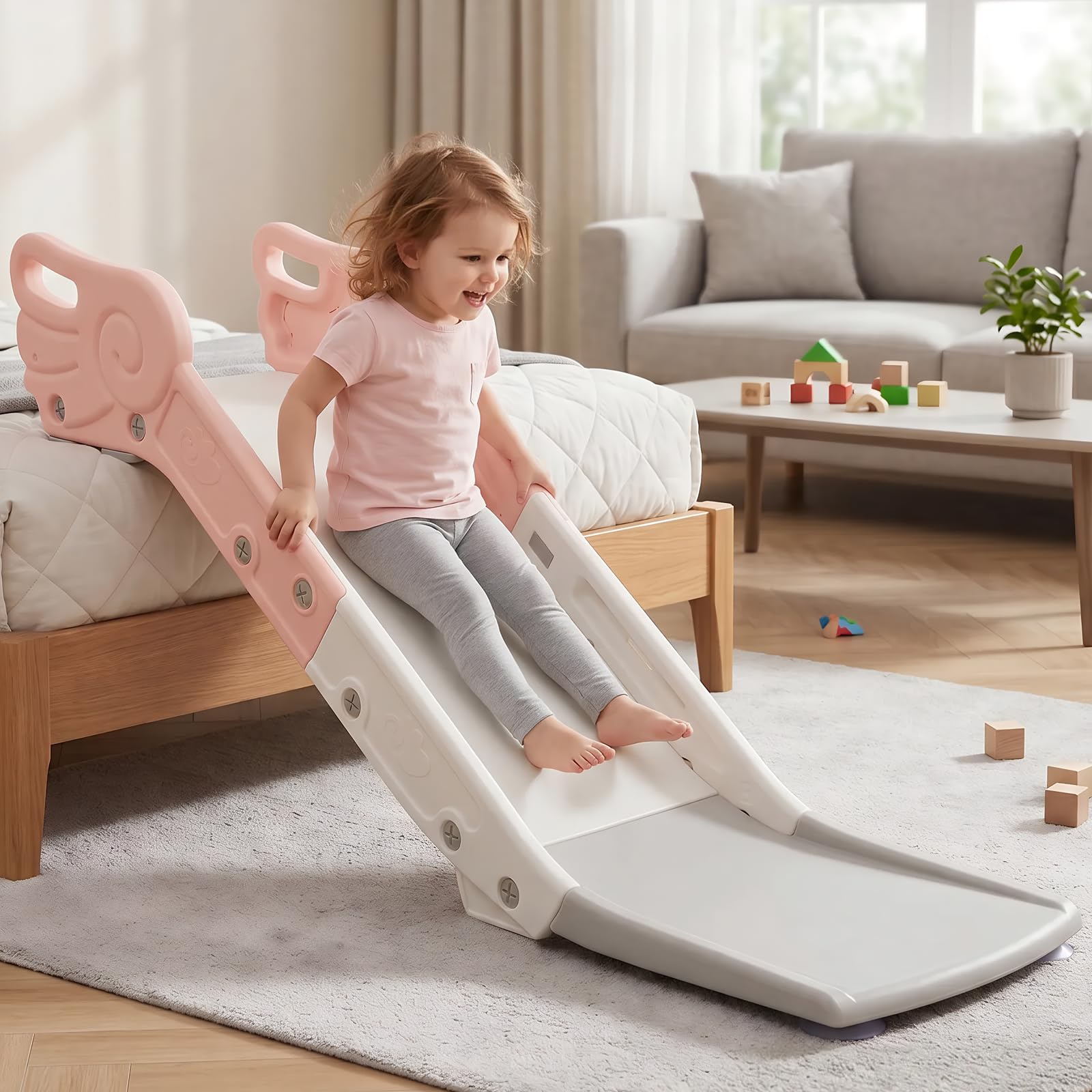 Tobogán infantil para sofá y cama, tobogán interior para niños y niñas a partir de 2 años (rosa claro)