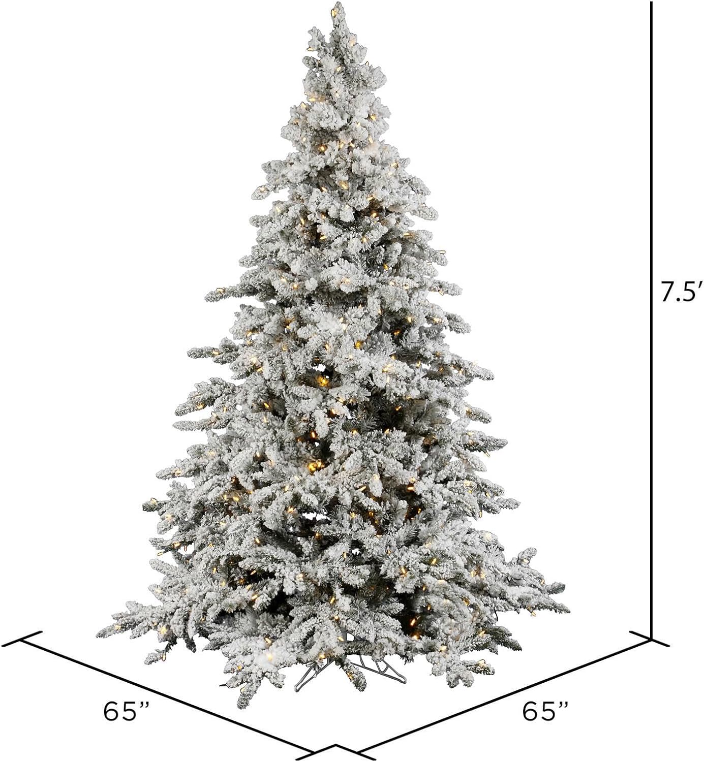 Vickerman 7.5' Pre-Lit Artificial Flocked Utica Fir Tree with 850 Pure White LED Lights- Flocked White on Green - Tree Stand Included
