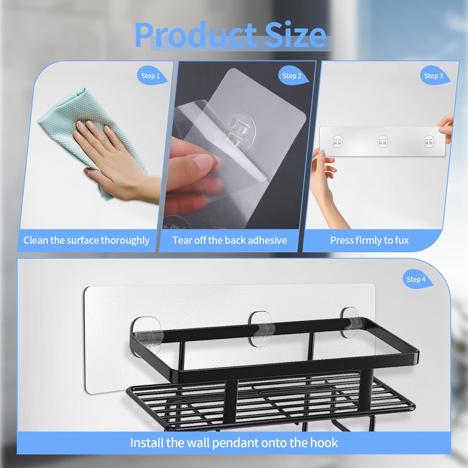 Adhesive Shelf Support Clips 2 Pack – No-Drill Wall Mount Brackets with Thickened Plastic Hooks & Transparent Letter Buckles, Heavy Duty Sticky Pads for Storage Rack Fixing
