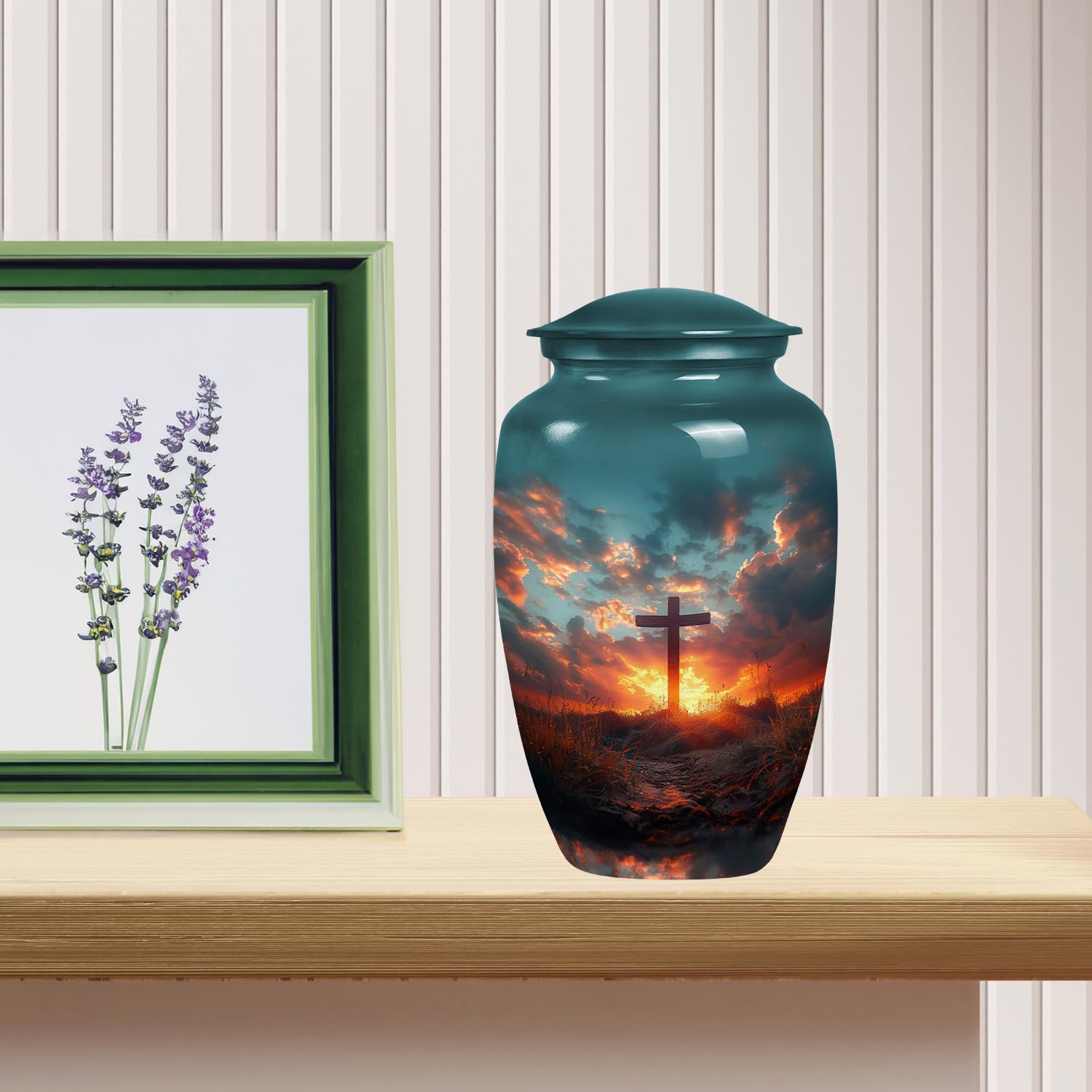 Cross with Sunset Urn for Adult Ashes Male & Female - Burial Urns for Adult Human Ashes - urns for Human ash - Funeral Urn ash Container - (Size - 10inch)
