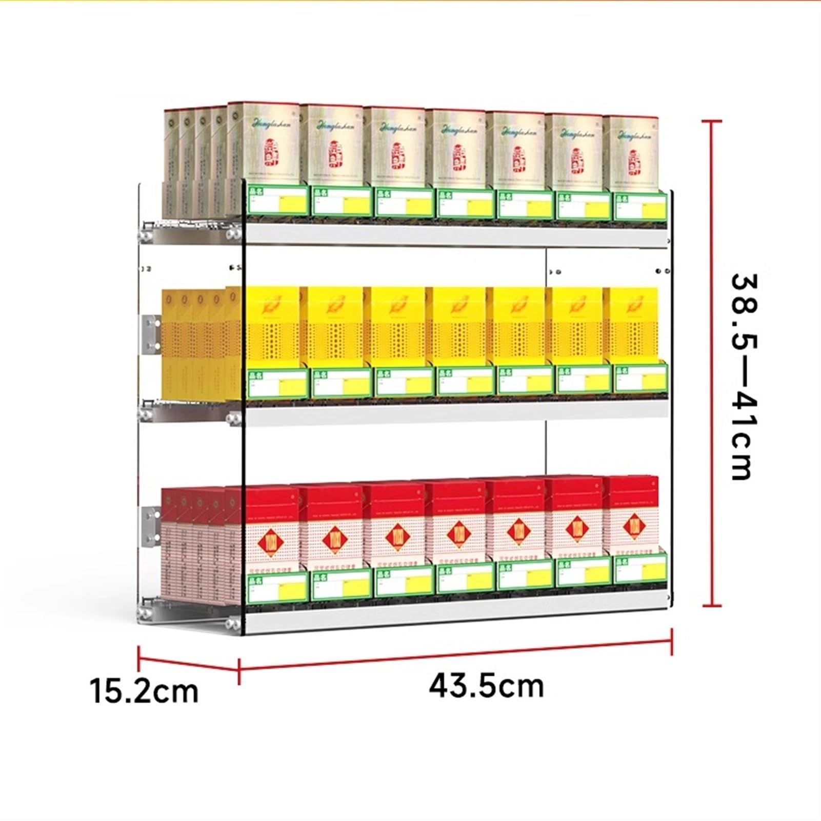 Generisch Zigarettenständer mit transparenten Regalen | Streichholzschachtel-Schaukasten mit Schieber für Supermärkte | 43,5 x 15,2 x 38,5 cm Einzelhandelseinrichtung