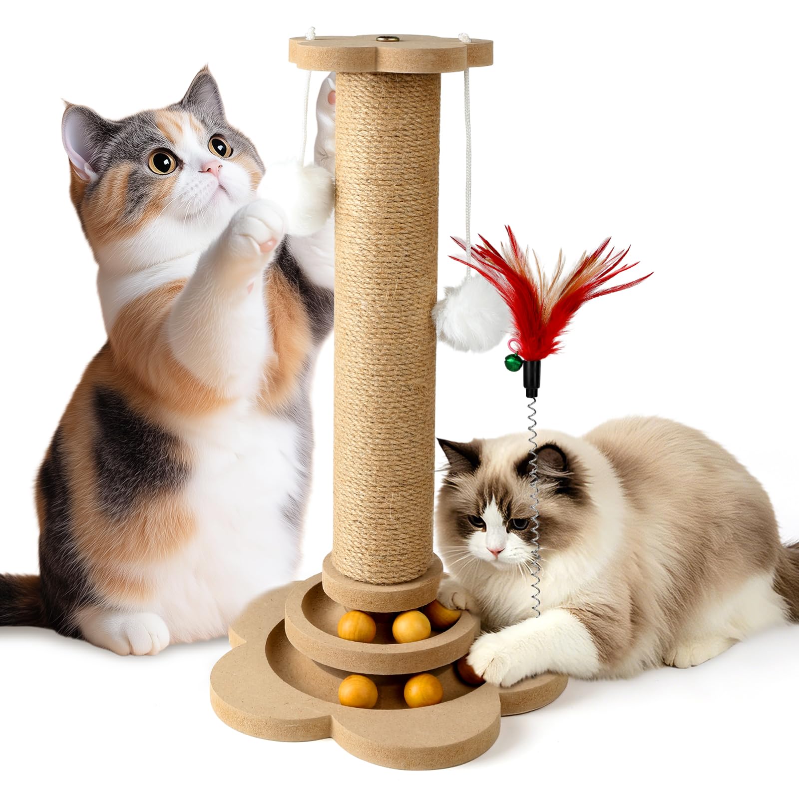 Natural Sisal Cat Scratching Post, 48cm, Stable, 4 in 1 Design