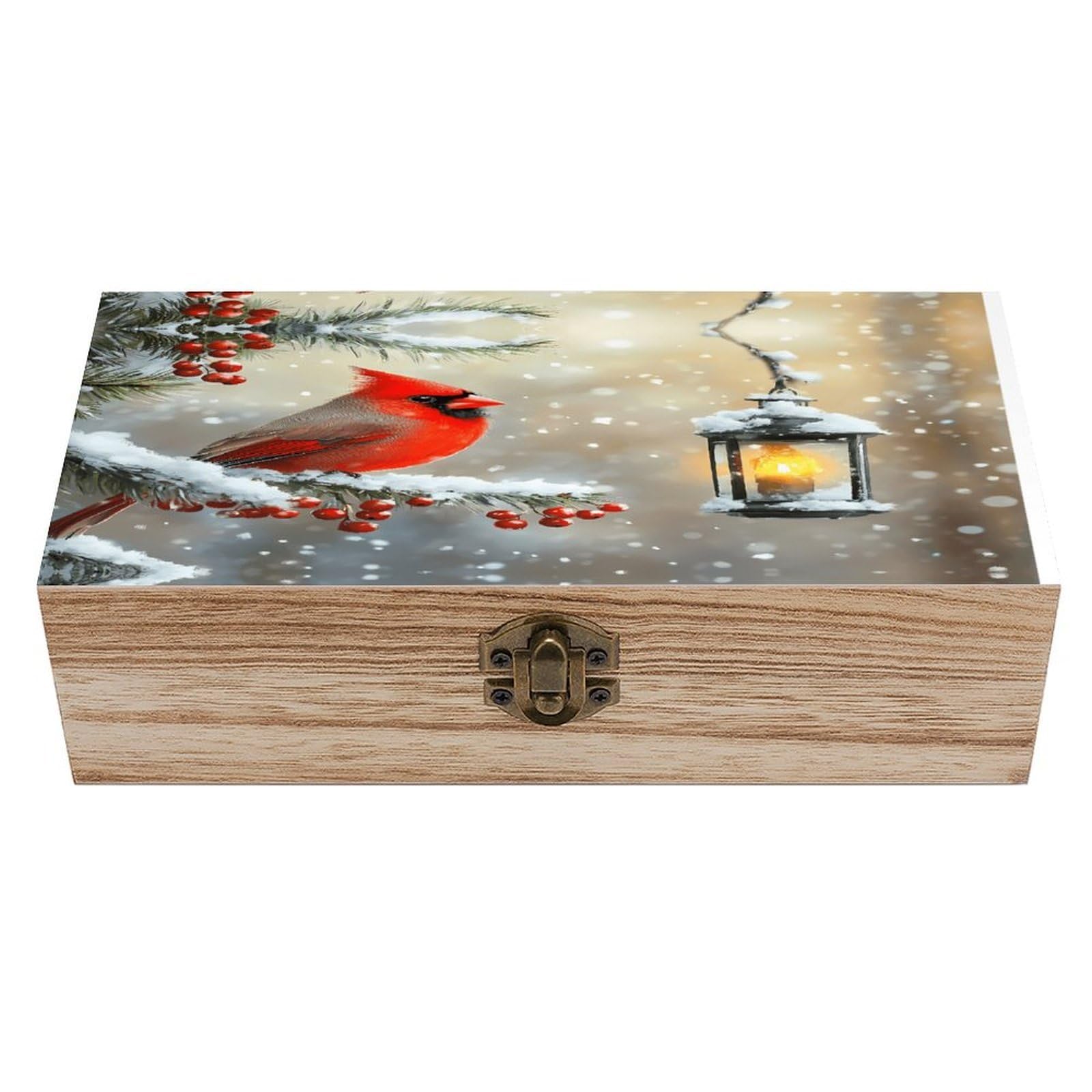HLBSDM Cardinal Winter Bird Wooden Storage Box with Front Clasp Vintage Keepsake Boxes for Jewelry Decorative Gift Ideas for Men Women