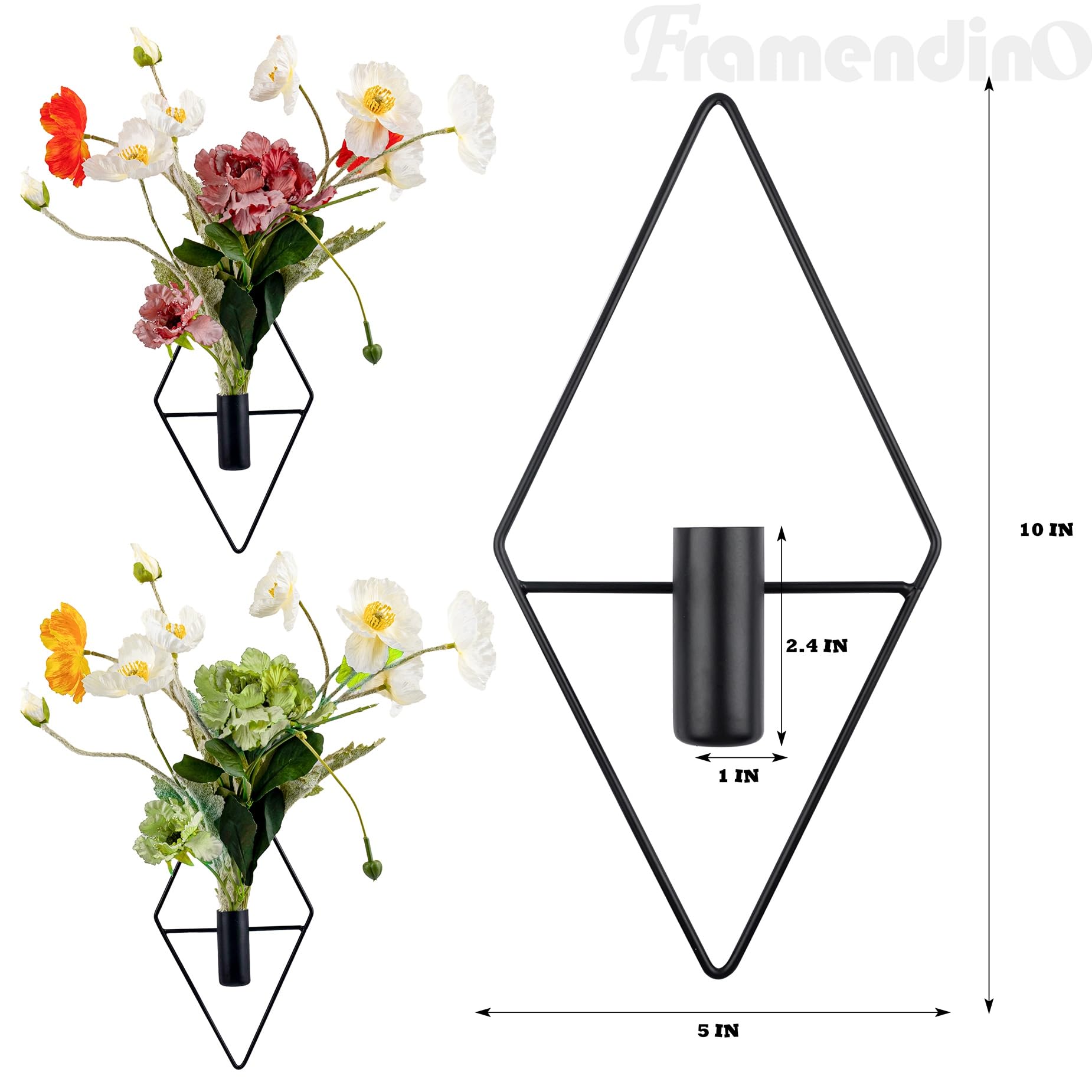 2 Hängende Pflanzgefäße In Diamantform Aus Metall – Schwarz, 25.4x12.7 Cm, Wanddekoration Für Zimmerpflanzen