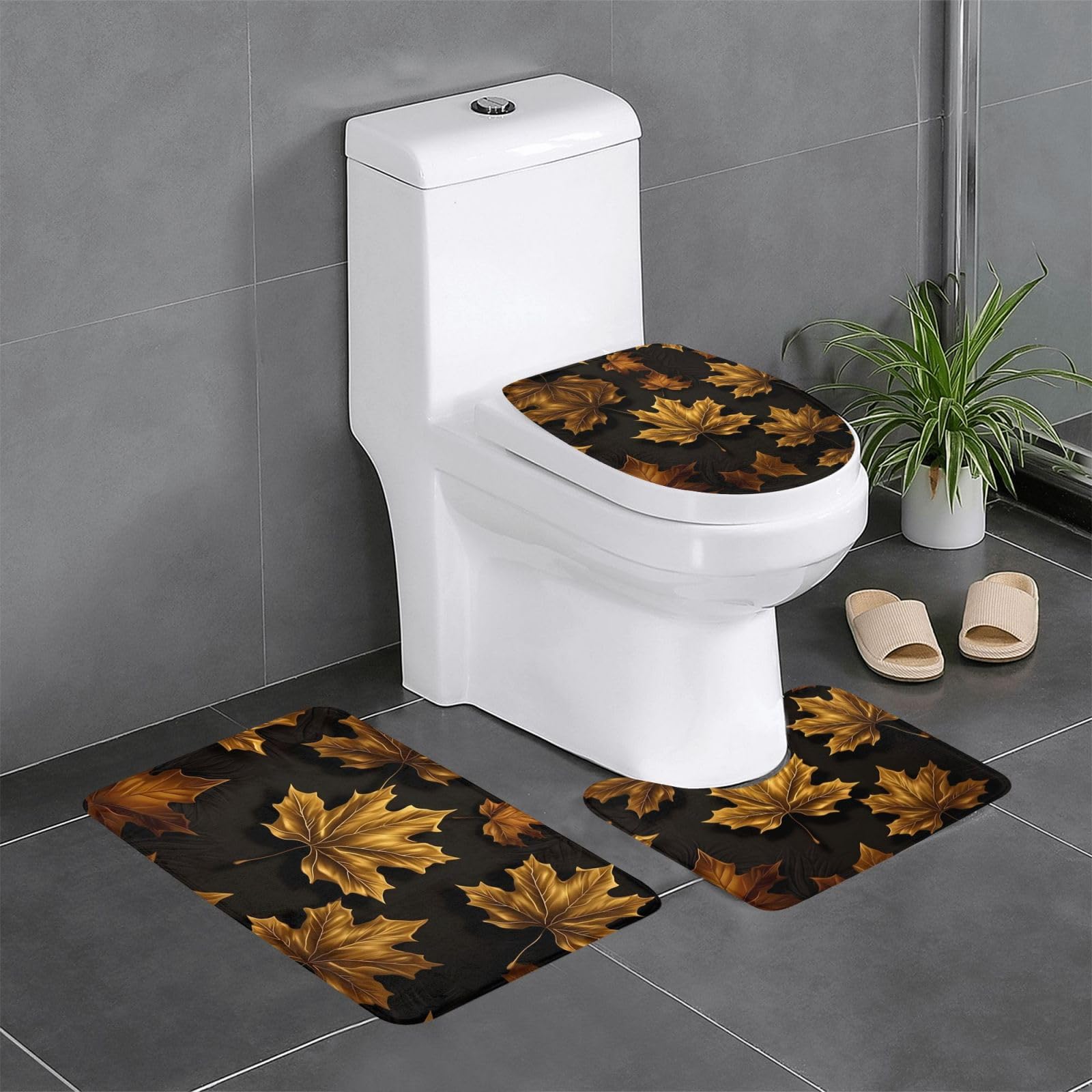 Tapis de salle de bain antidérapants lot de 3 tapis de toilettes 61 x 40,6 cm dorés
