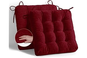 Red Chenille Tufted Kitchen Chair Cushions (Set of 2)