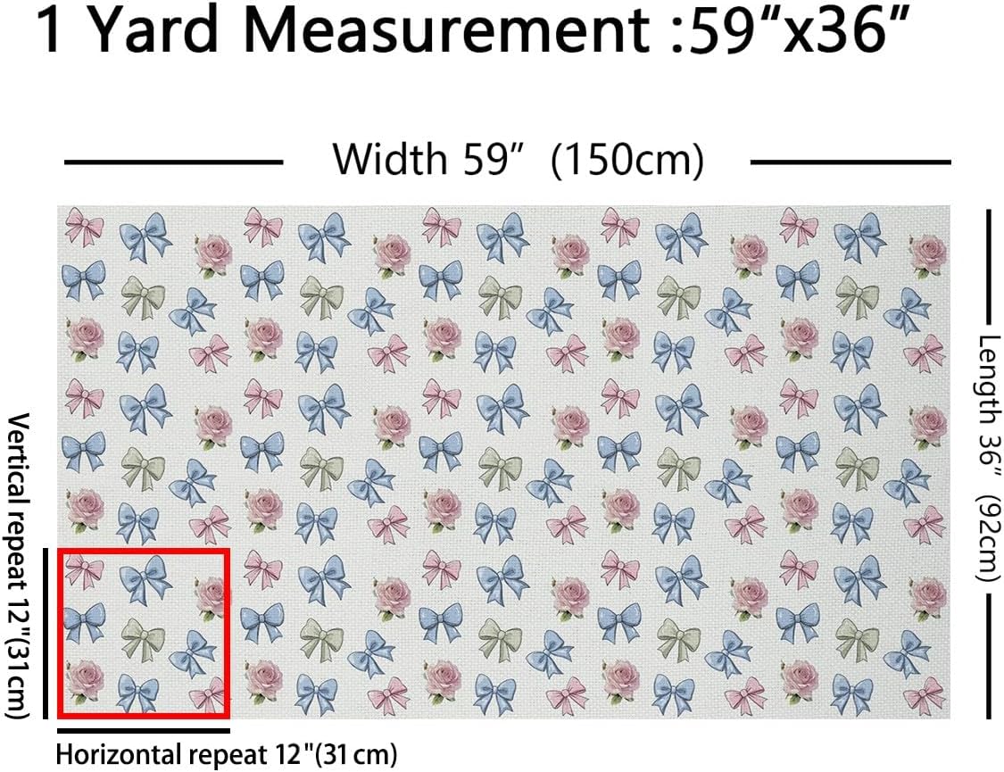 Erosebridal Rainbow Ribbon Bow Fabric by The Yard for Kids,Garden Rose Floral Upholstery Fabric for Chairs Sofa for Girls Teens Women,Colorful Cartoon Bowknot for Quilting Sewing,2 Yards