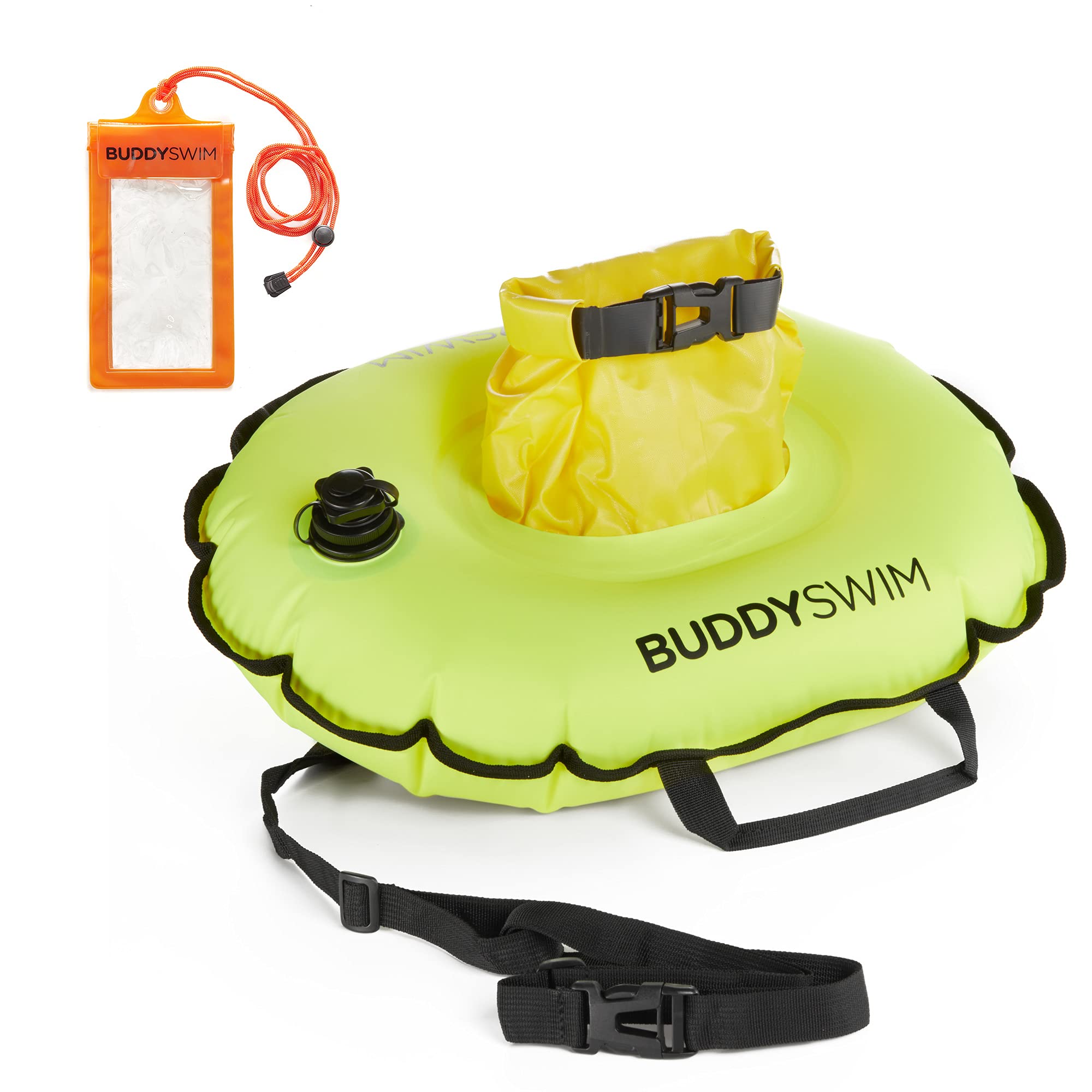 BUDDYSWIM Open Water Swim Buoy Hydrastation with Easily Accessible Central Watertight Pouch for Storage of Belongings, Water Bottle or Food. Includes Waterproof Mobile Phone Case. — image 1