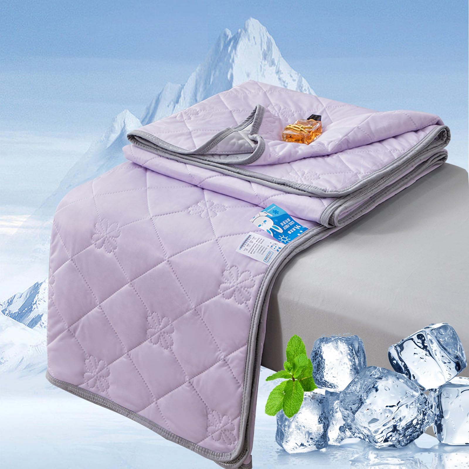 DJY Cooling Blanket, Summer Blanket with Arc-chill Q-MAX>0.4 Cooling Fiber Lightweight Blanket Floral Design, Double-sided Cool Blanket for Sofa Bed Blanket (Purple, 200x230cm)