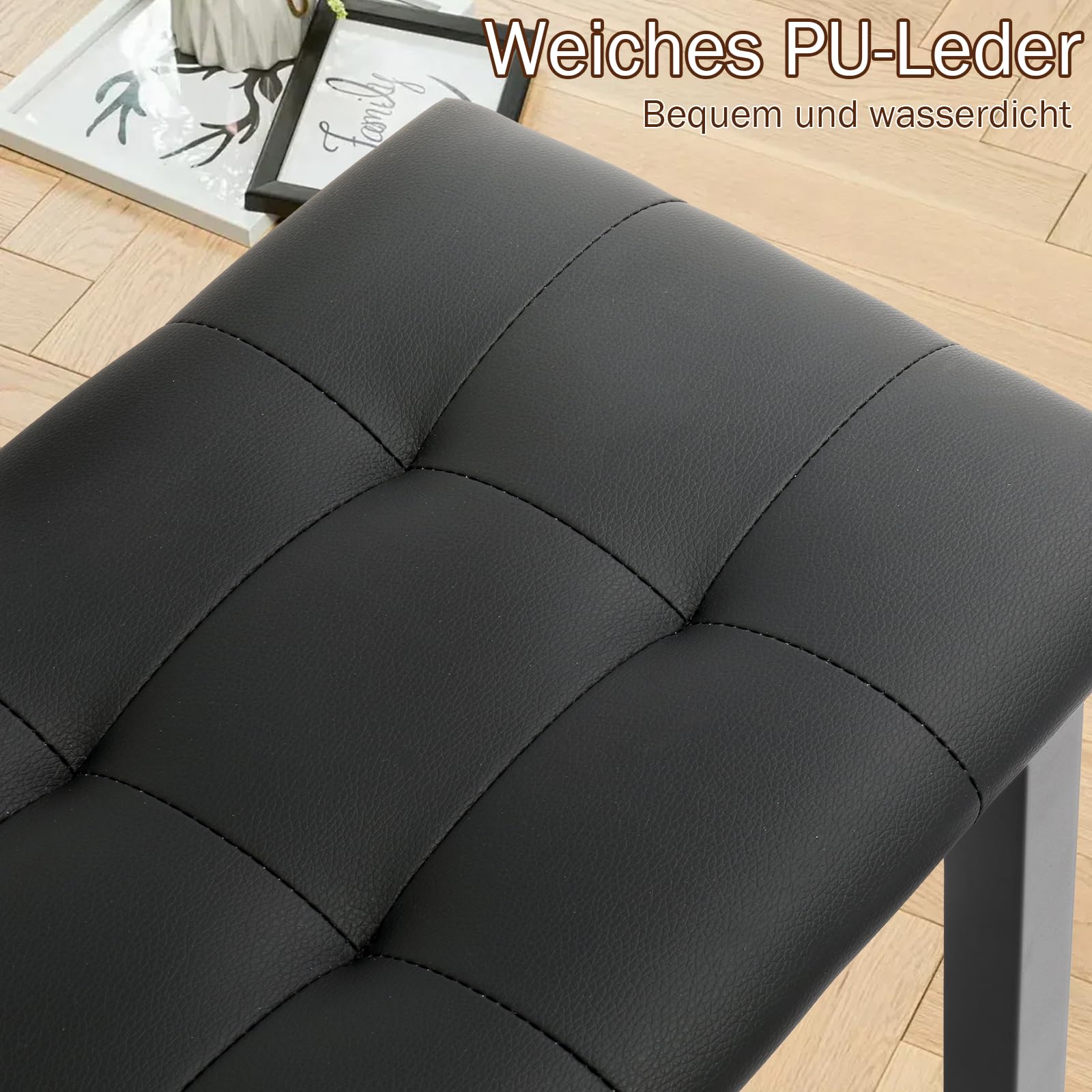 LEADZM Pianobank, Klavierhocker mit PU-Lederkissen und Eisenbeinen, Integrierter Stauraum, Maximale Tragkraft: 200 kg, 70x30x43, Schwarz