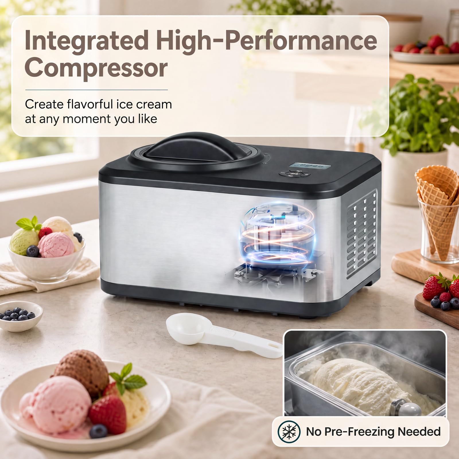 GIANTEX Gelatiera Professionale 1,5 L con Compressore e Timer