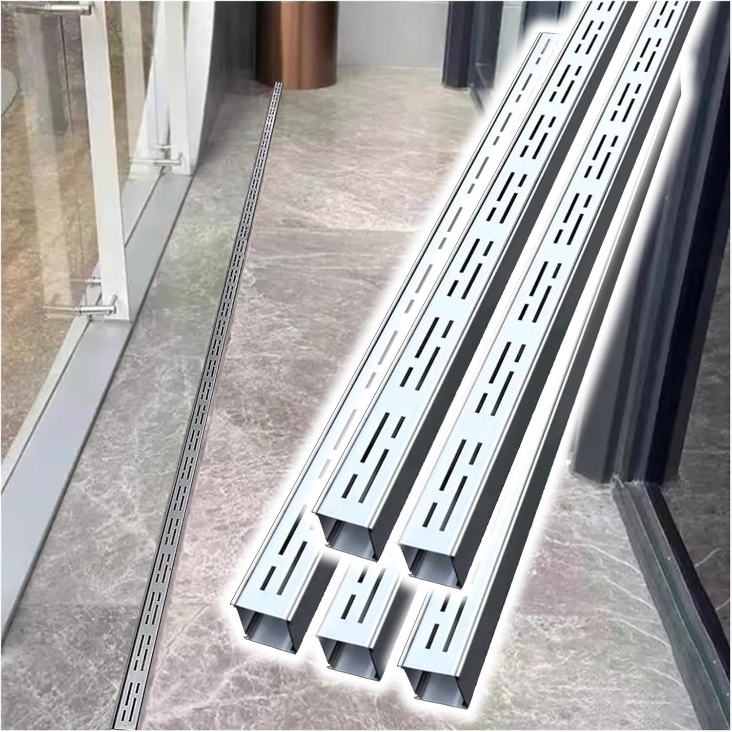 Lot de 8 grilles d'évacuation fines en acier inoxydable de 3,5 cm pour allée