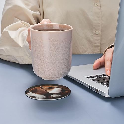 Miniatura 7 de LZQPOEAS Juego de 6 posavasos redondos de Beagle con soporte para bebidas, protector de mesa, almohadilla para el hogar y la cocina, juego de