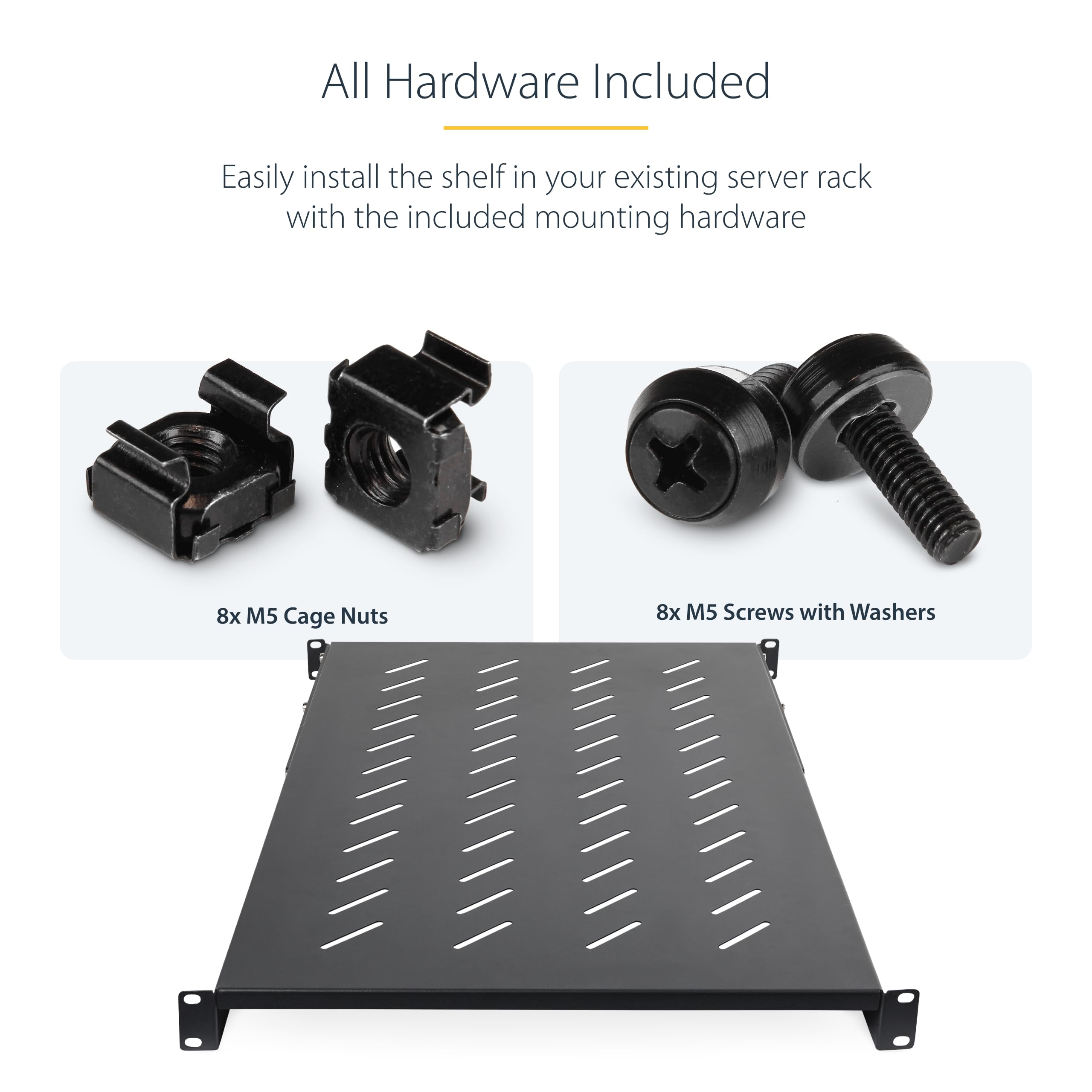 StarTech.com 1U 4-Post Server Rack Shelf, Vented, Adjustable