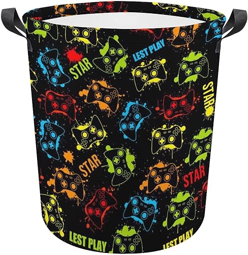 Cesta de lavandería con temática de juegos para decoración de habitación de jugadores, para niños, para jugar, control de juegos, decoración de