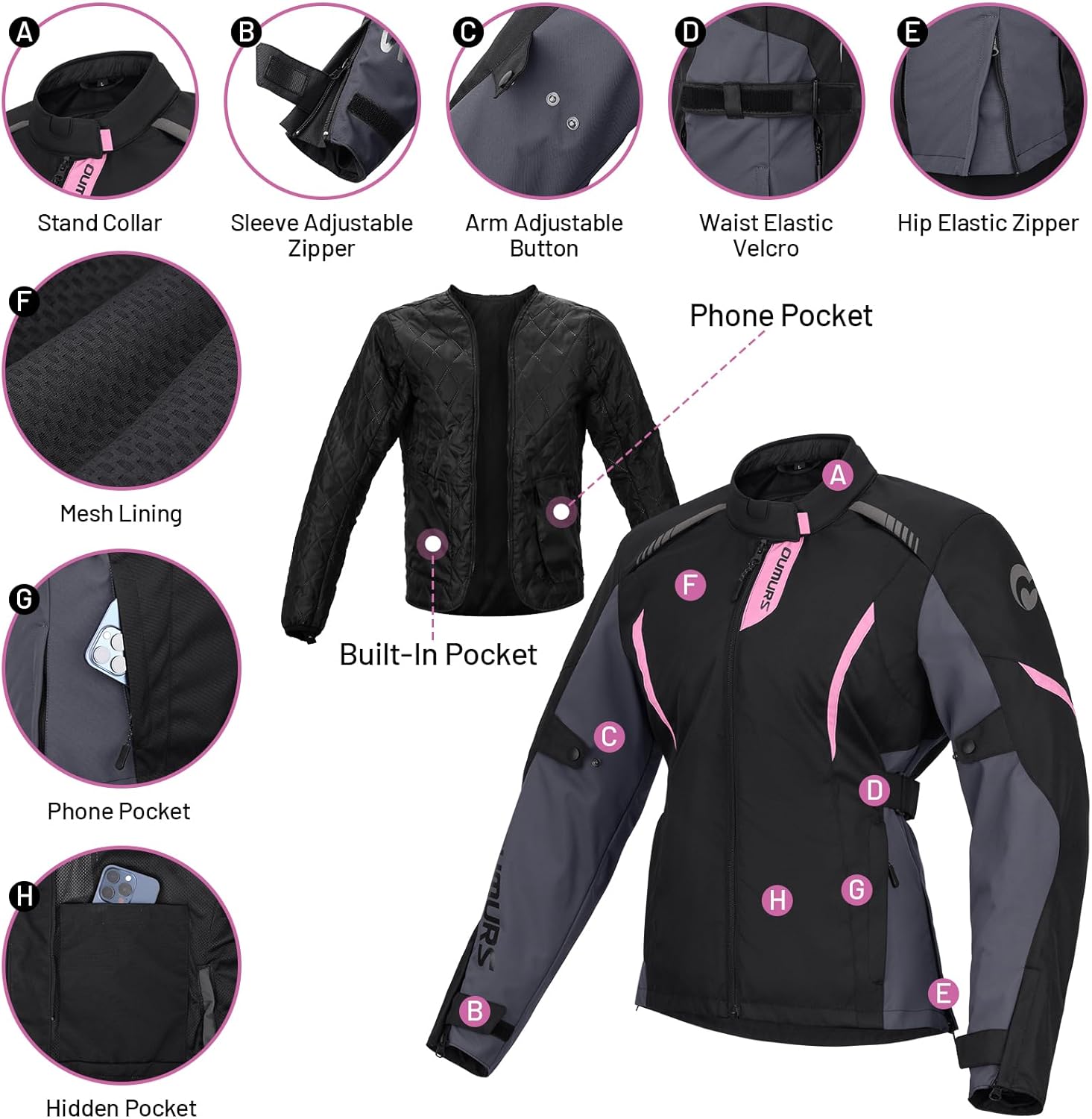 Motorcycle Jacket for Women With CE Armor and Waterproof Riding Gear with Body Armor Foam Padding & Breathable Fabric - Image 2