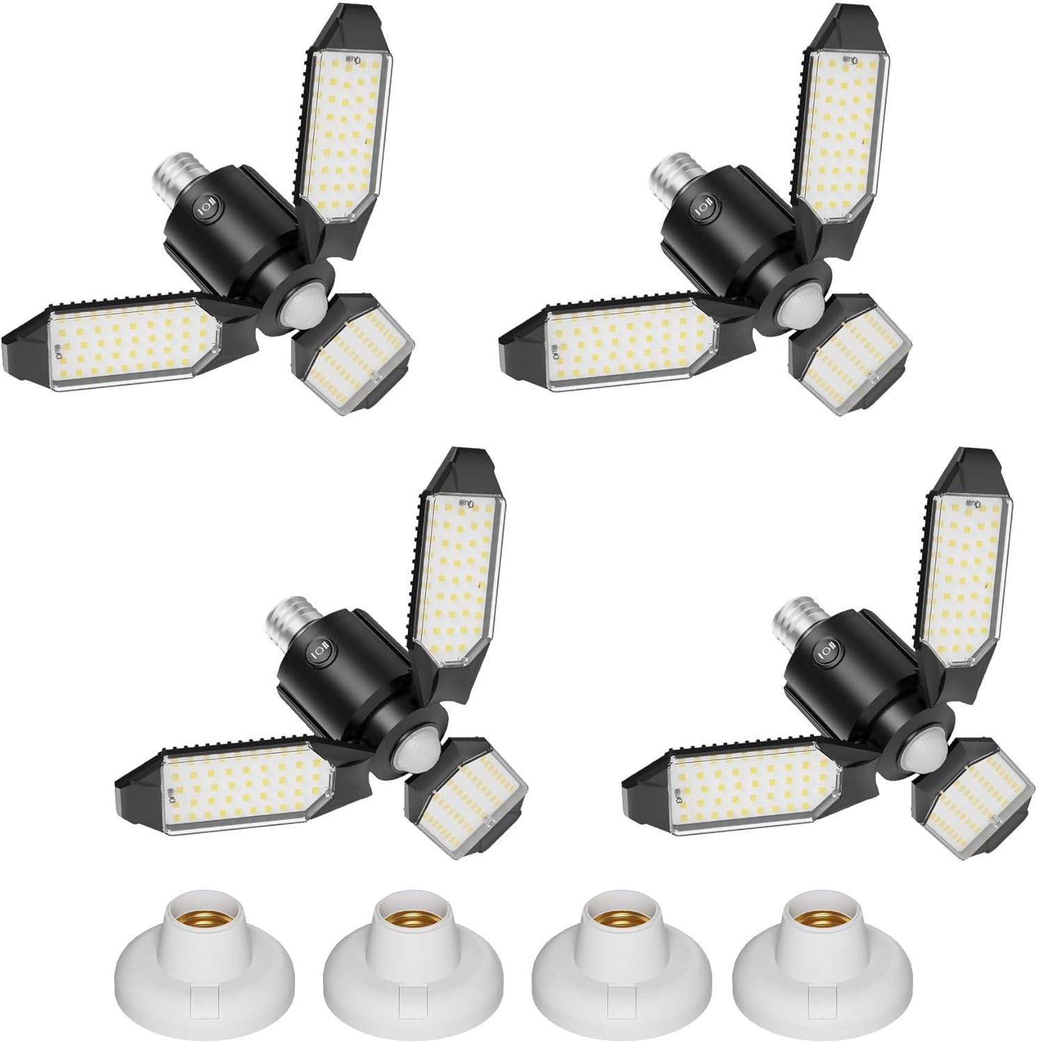 4-Pack Garage Lights with Motion Sensor, 8000LM, 3 Deformable Design