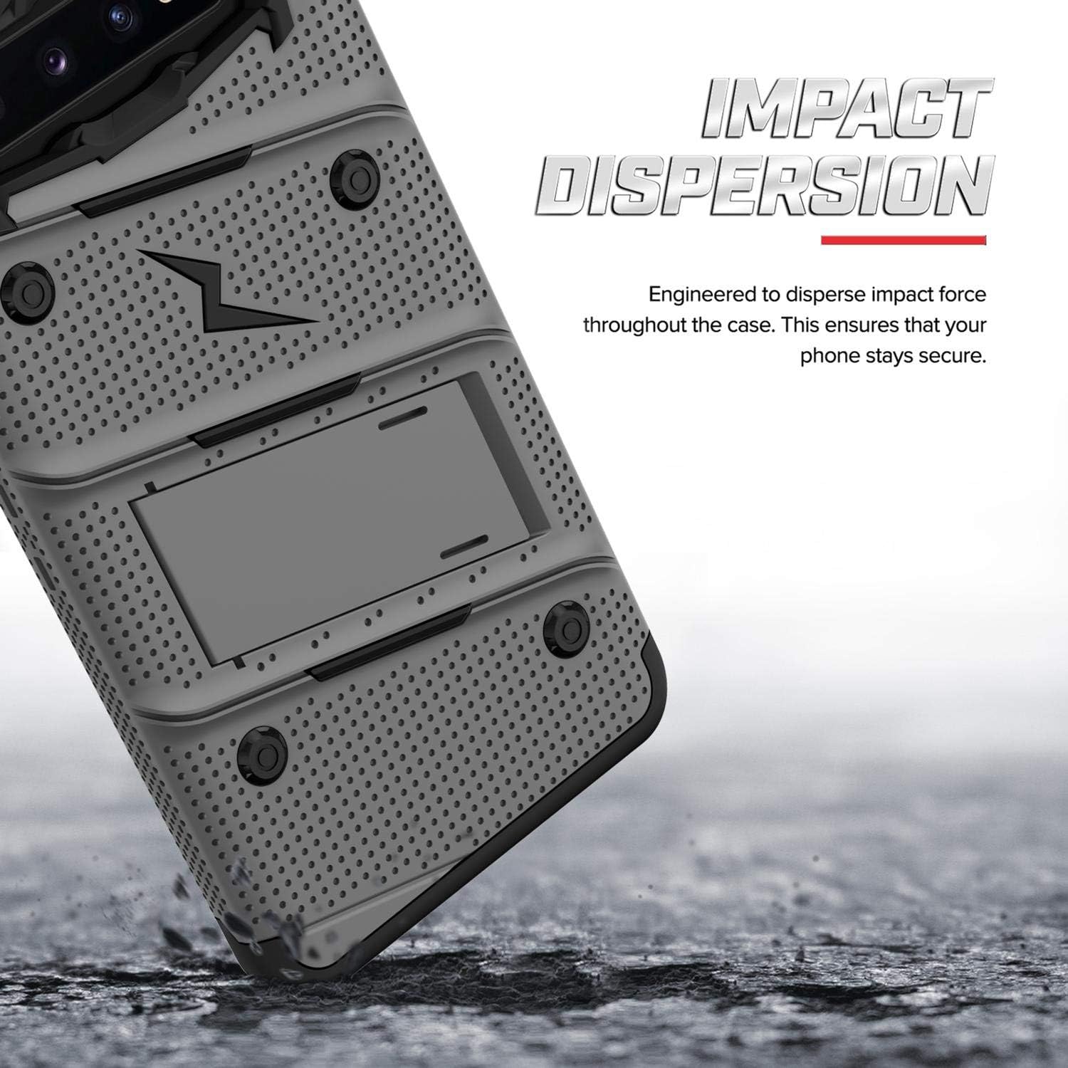 ZIZO Bolt Series for Galaxy S10 Plus Case with Kickstand Holster Lanyard - Gun Metal Gray