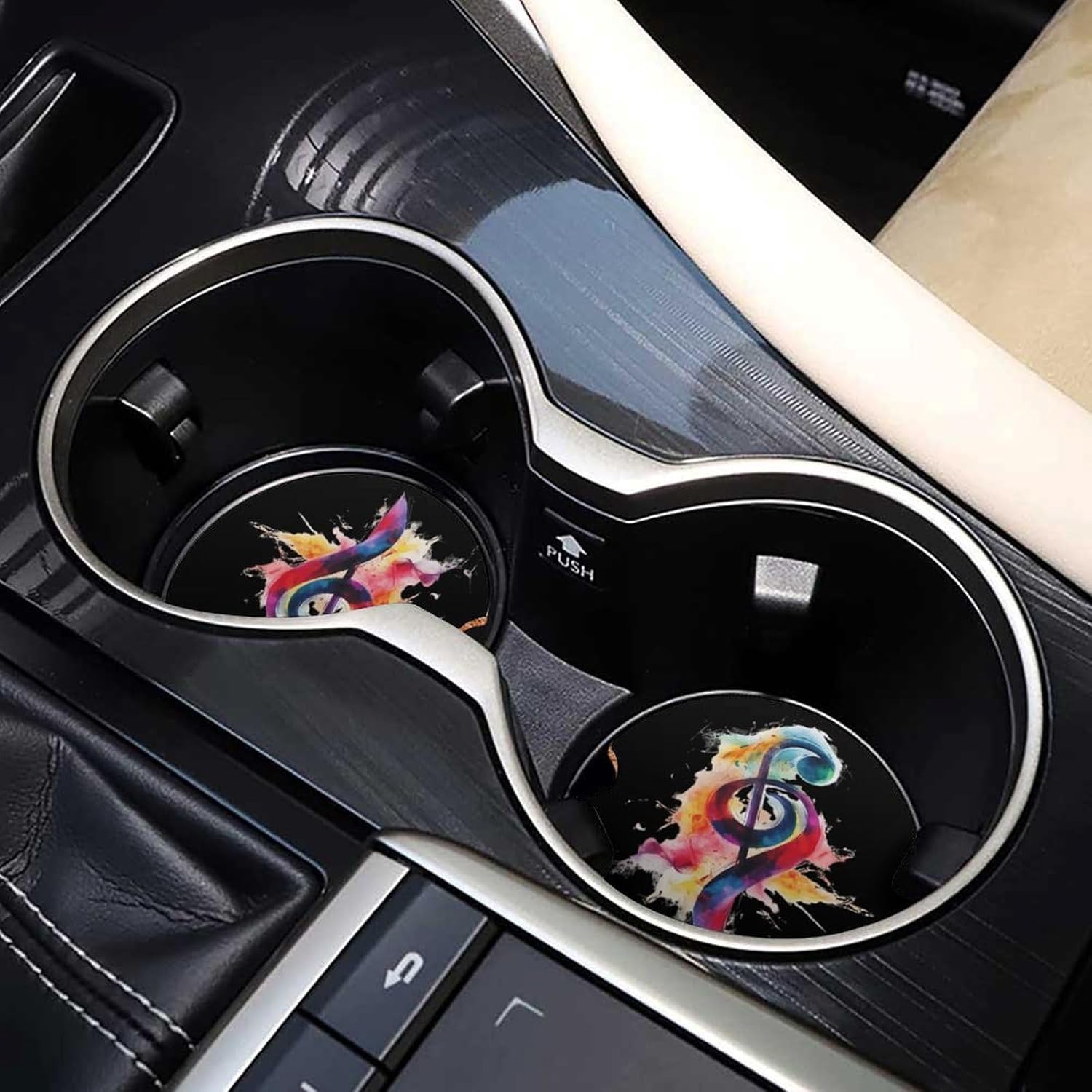 Colorful Music Note Cute Car Coasters 2.56 Inch Absorbent Cup Holder for Drinks Auto Interior Accessories