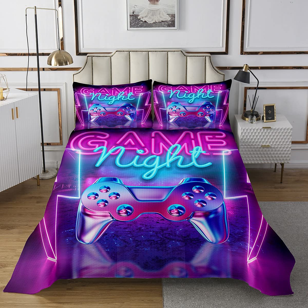 Gamepad Narzuta dla dzieci Gra Noc Narzuta Zestaw dla chłopców Nastolatków Kontroler gier wideo Pikowany Narzuta Oddychająca Szykowna Nowoczesna Konsola dla gracza Pikowany Pokój Dekoracja Zestaw pościeli Pojedynczy Rozmiar