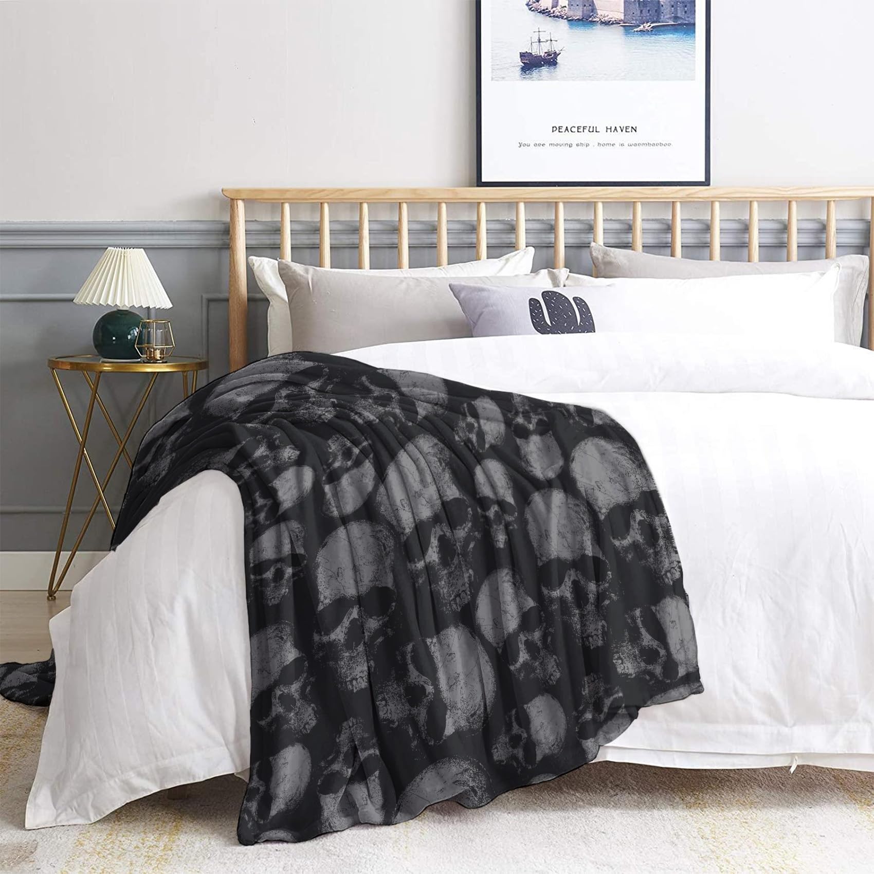 Kuscheldecke Flauschig Gothic Totenkopf Decke, Fleecedecke 220x240, Sofadecke & Couchdecke, Weiche Kuschelige Wohndecke Blanket, XXL Groß Decken für Sofa Couch