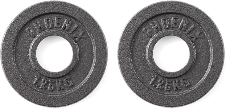 Phoenix Fitness Cast Iron Olympic Weight Plates - 2-Inch Free Weight Plate for Barbell Dumbbell Bars, Weightlifting & Strength Training at Home Gym - Pair or Set of 4 1.25kg, 2.5kg, 5kg, 10kg, 20kg