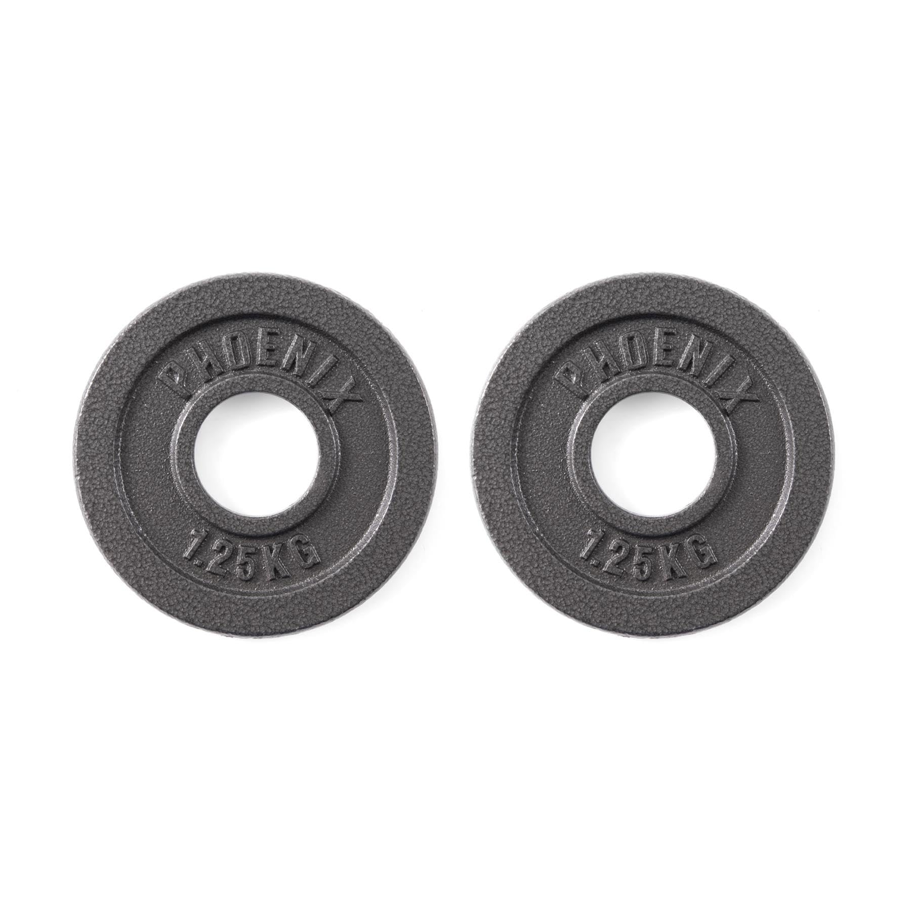 Phoenix Fitness Cast Iron Olympic Weight Plates - 2-Inch Free Weight Plate for Barbell Dumbbell Bars, Weightlifting & Strength Training at Home Gym - Pair, 1.25kg