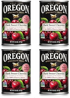 Oregon Pitted Dark Sweet Canned Cherries in 100% Cherry Juice (Value Pack of 4) – No Sugar Added, Kosher, Non GMO, Made in Oregon
