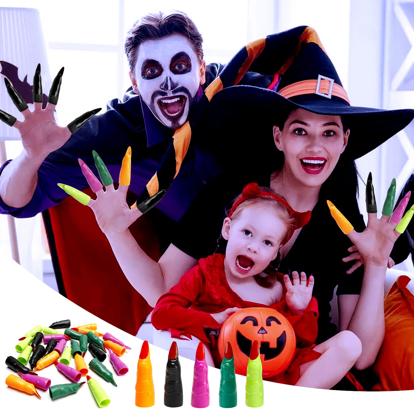 CORHAD Lot De 11 Accessoires Pour Halloween Cosplay Doigts De Sorcière Noir Costume Sorcière Faux Ongles Sorcière Nez En Caoutchouc