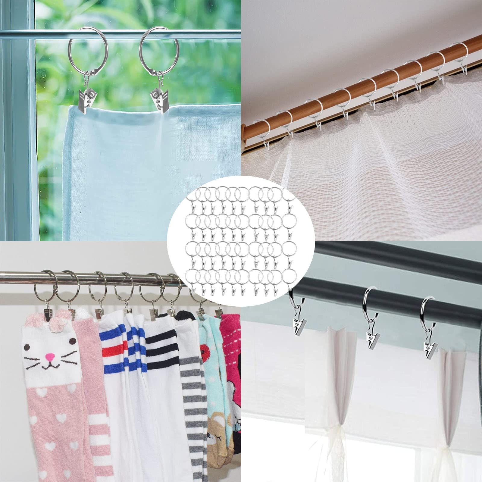 Anneaux Noirs Rideau Douche 20 Anneaux Rideaux Avec Clips Métal - 38mm Diamètre Intérieur - Noir Pour Et Fenêtres Rideaux Douche