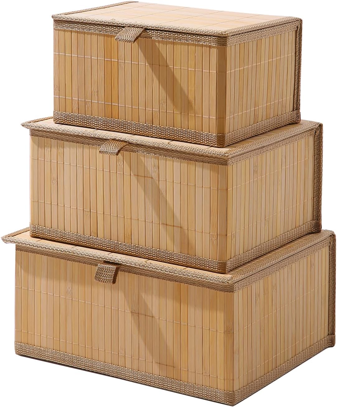 HomeStorie Eco-Friendly Bamboo Storage Boxes with Lid, Brown, Large+Medium+Small, Rectangle, Set of 3 (AR2163)