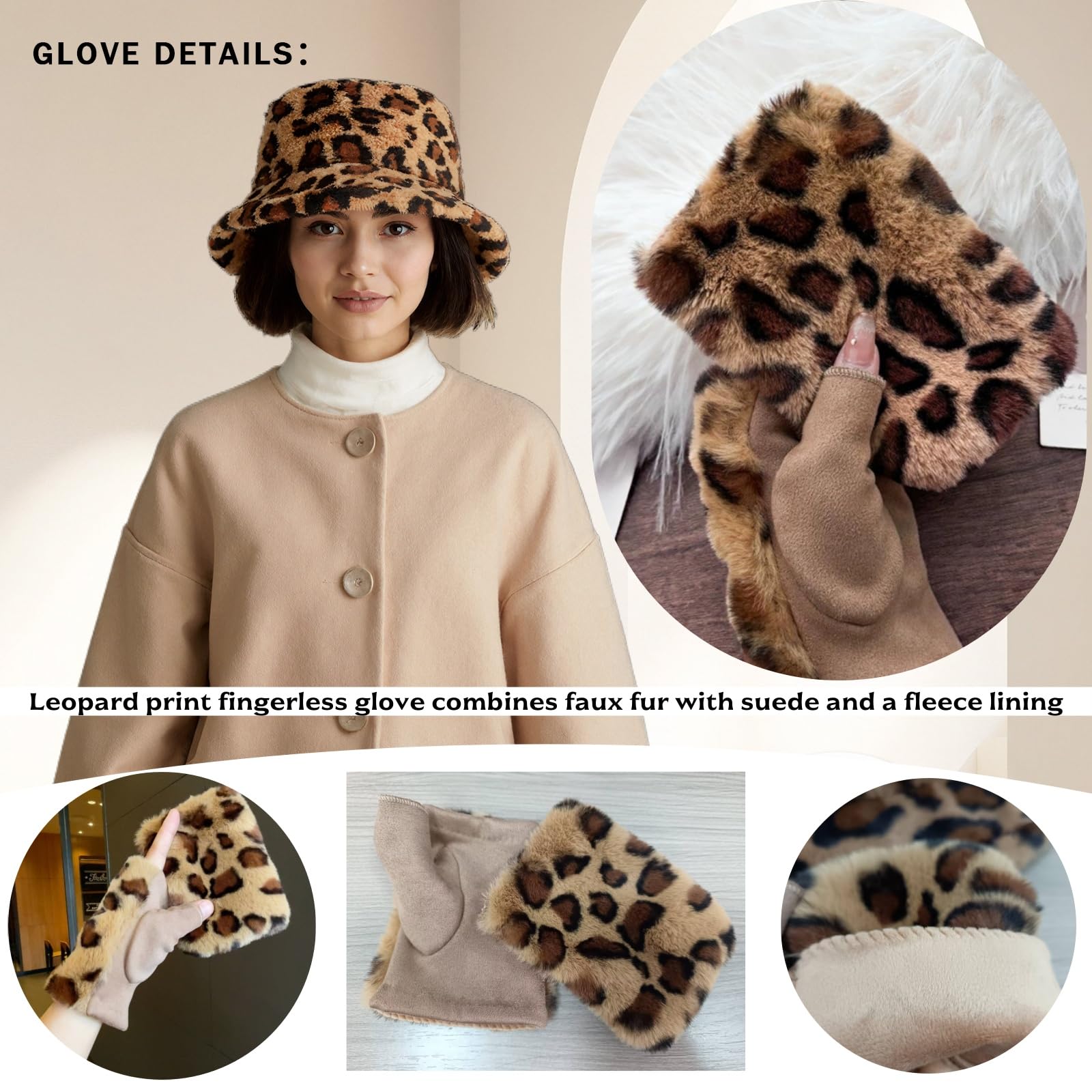 Sombrero Mujer Invierno,Suave Esponjoso Cálido y a Prueba de Viento Bucket Hat,Sombreros de Piel de Leopardo para Las Mujeres,Regalos para Mujer