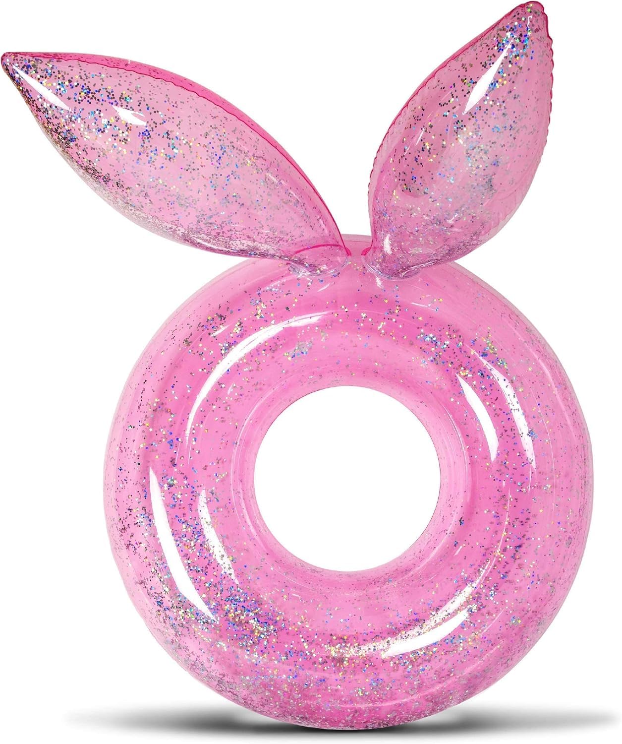 KASTWAVE Inflatable Bunny Pool Float Tube and Chairs - Luxurious Fun Lounger Filled with Sparkle Confetti, Cool Design Bunny Ears Water Swimming Ring Pool Floaties and Chairs for Beach, Lake & Pool