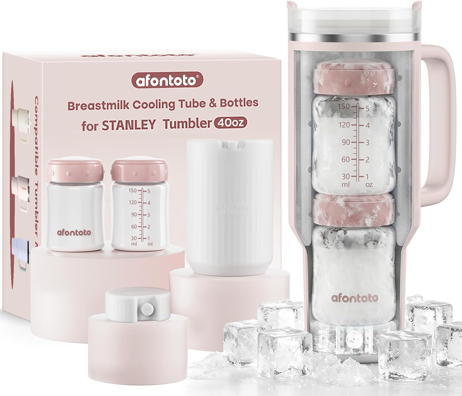 Breast Milk Cooler Compatible with Stanley Cup(40oz), 360° Total Cooling Breastmilk Chiller Fit Stanley Tumbler(40oz) for 12H+ Safe Storage, Portable Breastmilk Cooler with 2pcs Milk Storage Bottle