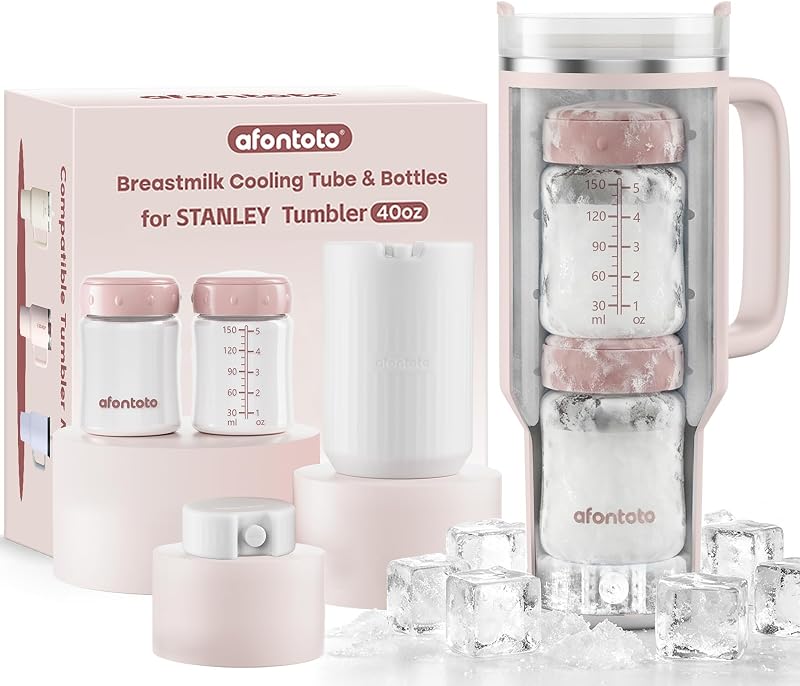 Breast Milk Cooler Compatible with Stanley Cup (40oz), Portable Breastmilk Cooler Fit 40oz Stanley Tumbler for 12H+ Safe Storage, Privacy-Protecting Breastmilk Chiller with 2pcs Milk Storage Bottle