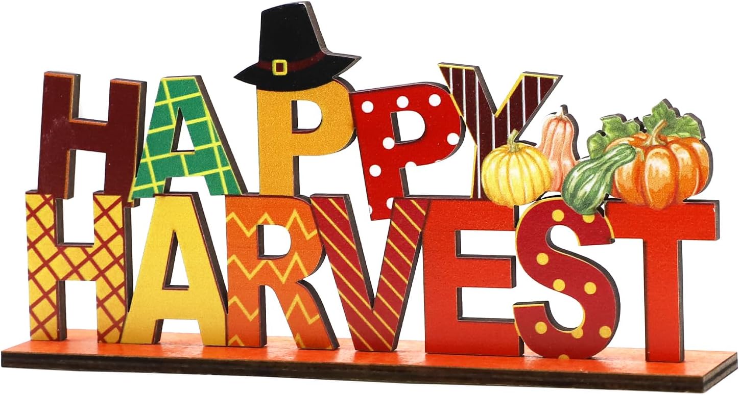 CHEERYMAGIC Wooden Thanksgiving Sign, Wooden Fall Signs Thansgiving Table Centerpieces Pumpkin Harvest Letter Decor Fall Festival Decor for Autumn Thanksgiving Party A4FSZMBJ